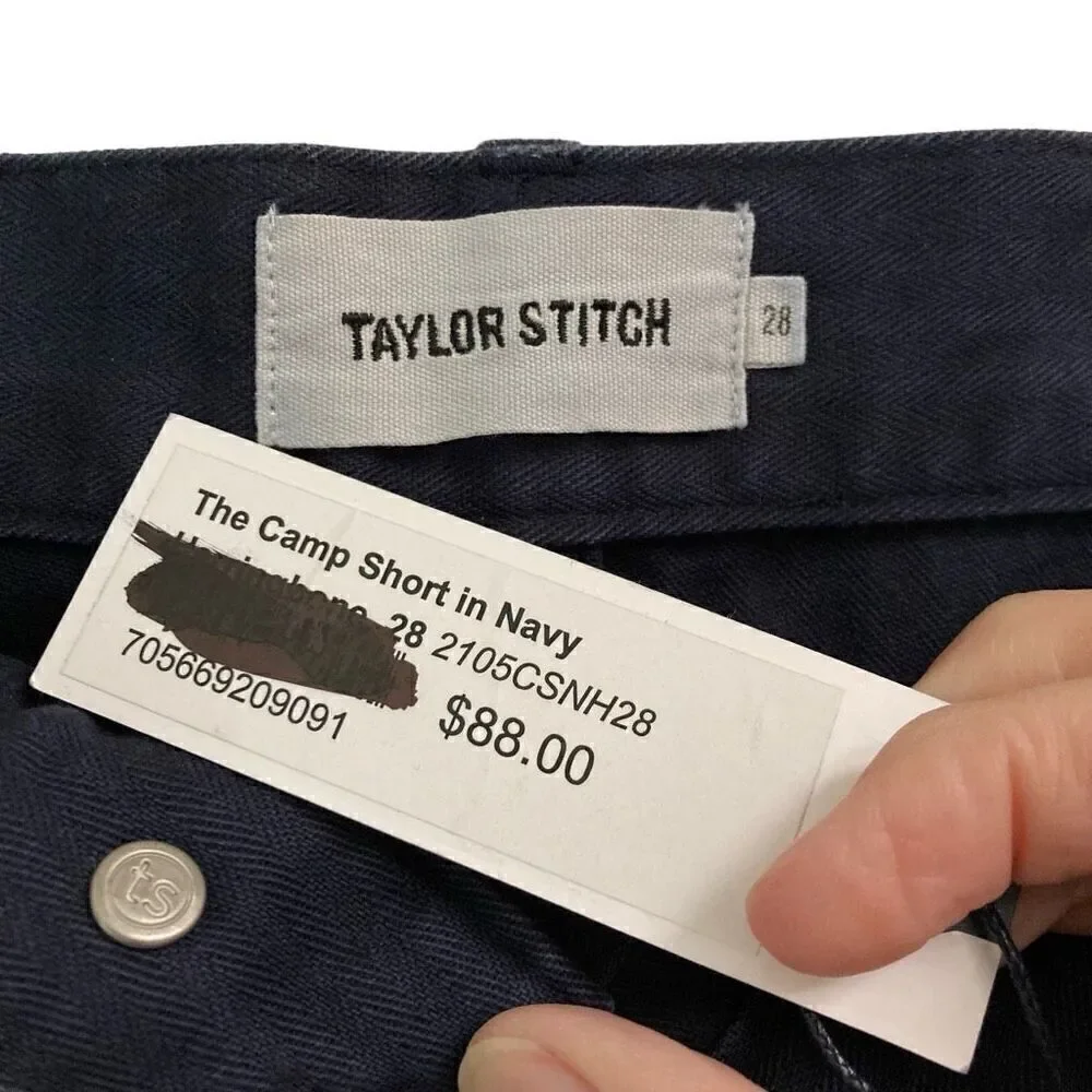 Taylor Stitch The Camp Shorts In Navy Blue Herringbone Organic Cotton - Picture 7 of 10